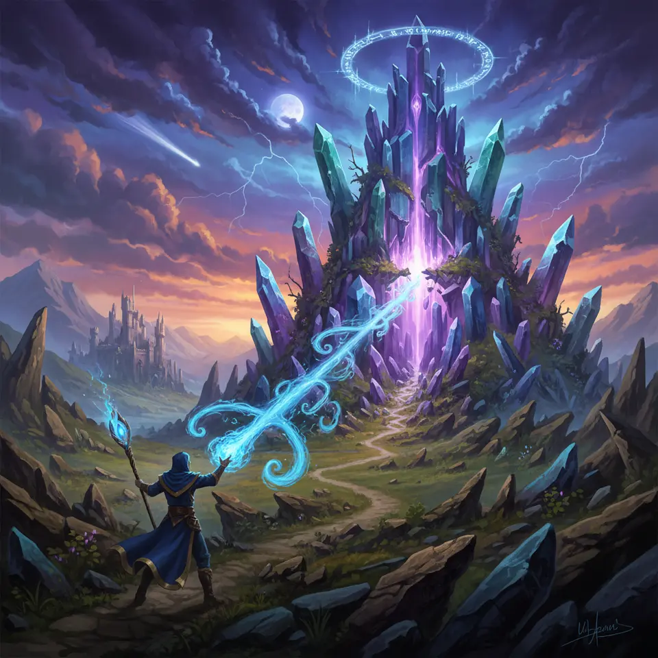Fantazy GAME mystical landscape and magical combat scene